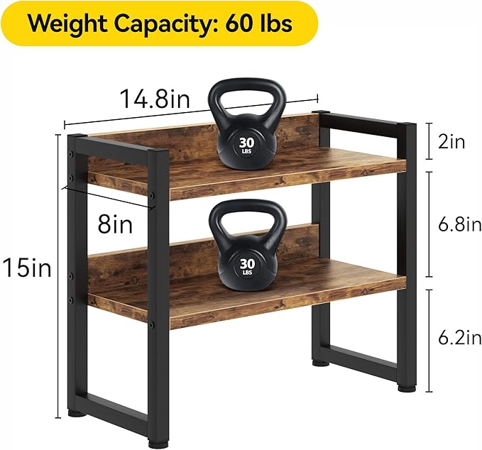 Kitchen Countertop Shelf Organizer, 3 Tier Large Kitchen Storage Spice Rack Cabinet Organizer with Metal Leg for Countertop Pantry, Coffee Bar Organizer, Bathroom Countertop Organizer, Rustic Brown