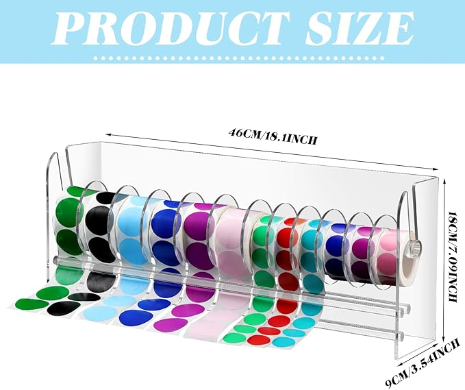 Qilery Adjustable Label Dispenser Acrylic Roll Sticker Dispenser Sticker Holder Organizer Label Stand for Holding Office and Home(12 Disks)