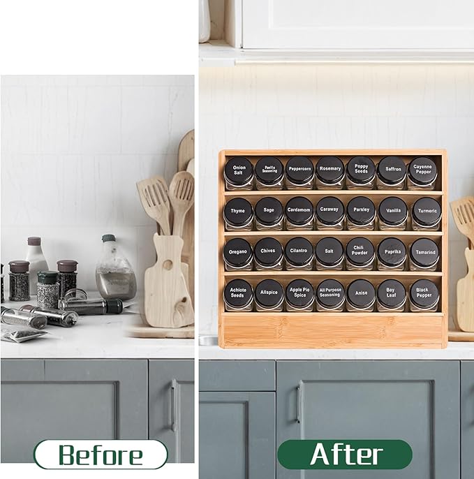 Bamboo Tiered Spice Rack Organizer for Cabinet,Wooden Seasoning Rack for Countertop, Cupboard, Pantry, Kitchen (Spice Jars Not Included)