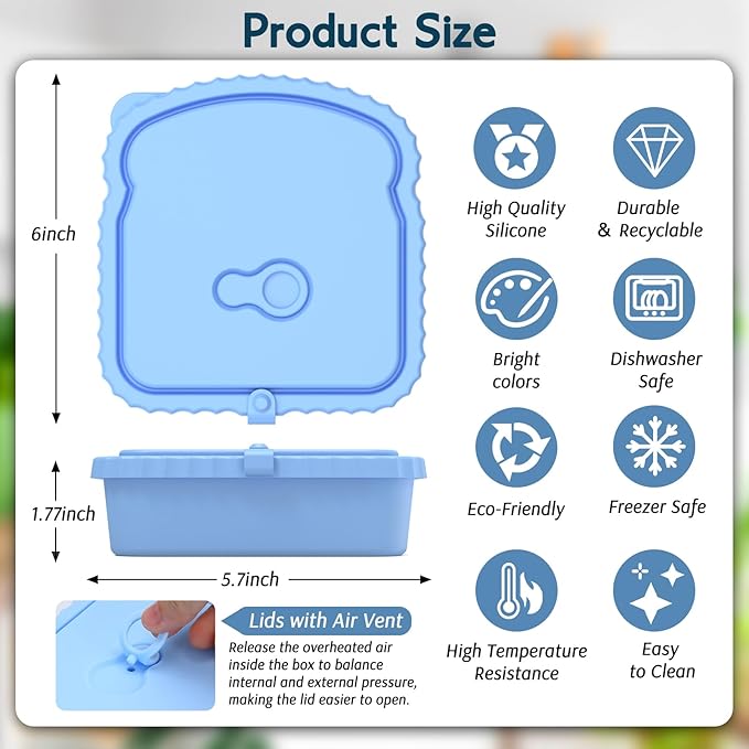 4 Pack Sandwich Containers, Reusable Snack Containers & Sandwich Box for Breakfast, Leak-Proof Lunch Containers Sandwich Bags for Picnic, Office, Travel