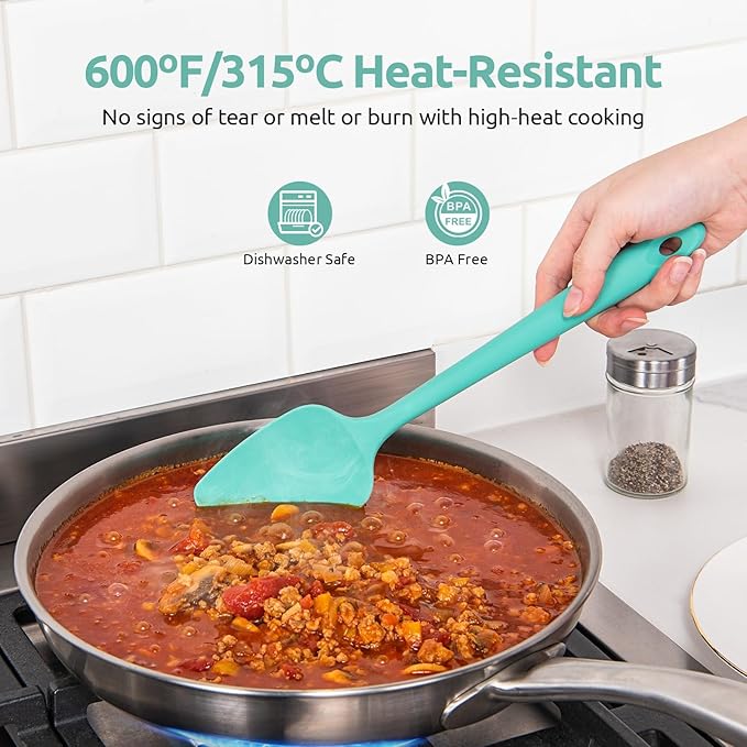 U-Taste 600ºF Heat Resistant Silicone Spatulas: Flexible Food-Grade Silicon Baking Scraper, Kitchen Cooking Mixing Utensils with Upgraded Sturdy Handle Tip for Nonstick Cookware (4-Pc., Teal)