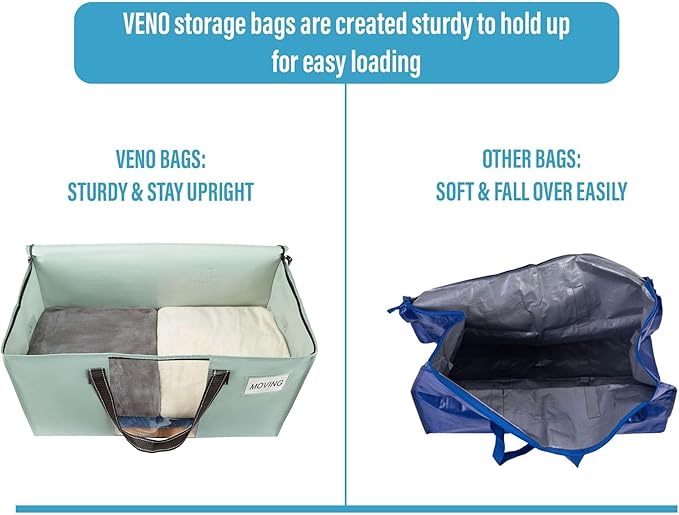 VENO 6 Pack Moving Bags, Christmas Storage Bins, Moving Boxes Alternative, Comforter and Blanket Storage Bags, College Dorm Packing Supplies, Foldable Heavy-Duty Tote (Light Green Matte, 6 Pack)