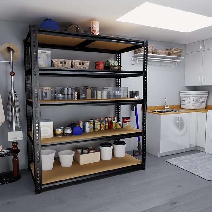 Garage Shelving Unit,40''W Black Storage Shelf,5 Tier Storage Racks and Shelving, Shelves Units Free Standing, Heavy Duty Metal Adjustable Shelves for Kitchen/Tool/Office (20''Dx40''Wx72''H)