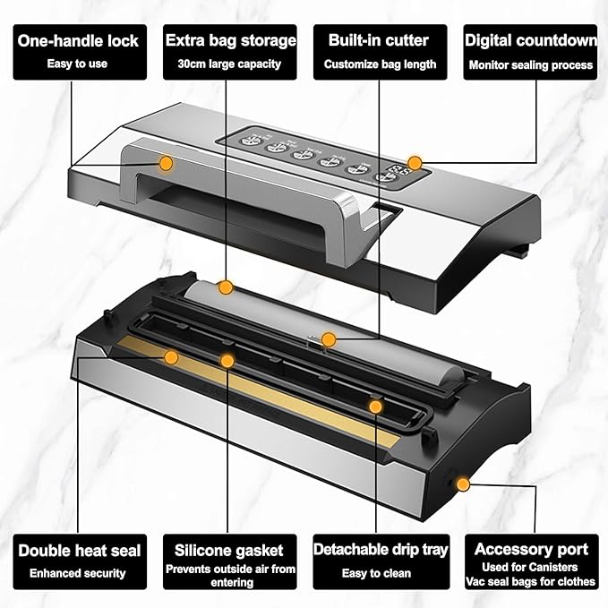2026 Upgraded Precision Fast-Vacuum Sealer, LIWUNON Commercial Full Automatic Food Vacuum Sealer Machine, Double Heat Seal, Built-in Cutter&Bag Storage, Powerful Food Vacuum Saver, 2 Bag Rolls&hose