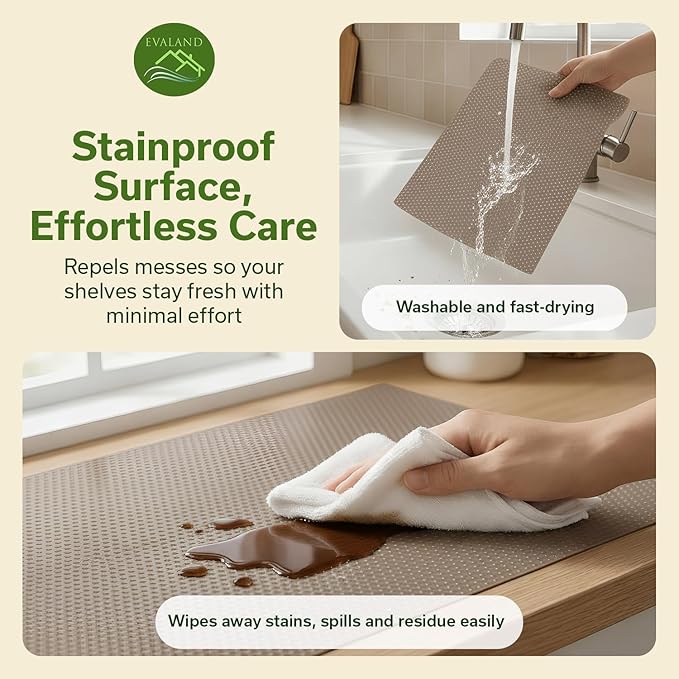 EVALAND Shelf Liners for Kitchen Cabinets Non-Adhesive 12" x 33 FT Beige Drawer Liner Non Slip, Washable Cabinet Liner, Waterproof Shelf Liners for Cabinets, Refrigerator Bathroom Pantry Cabinet Mat