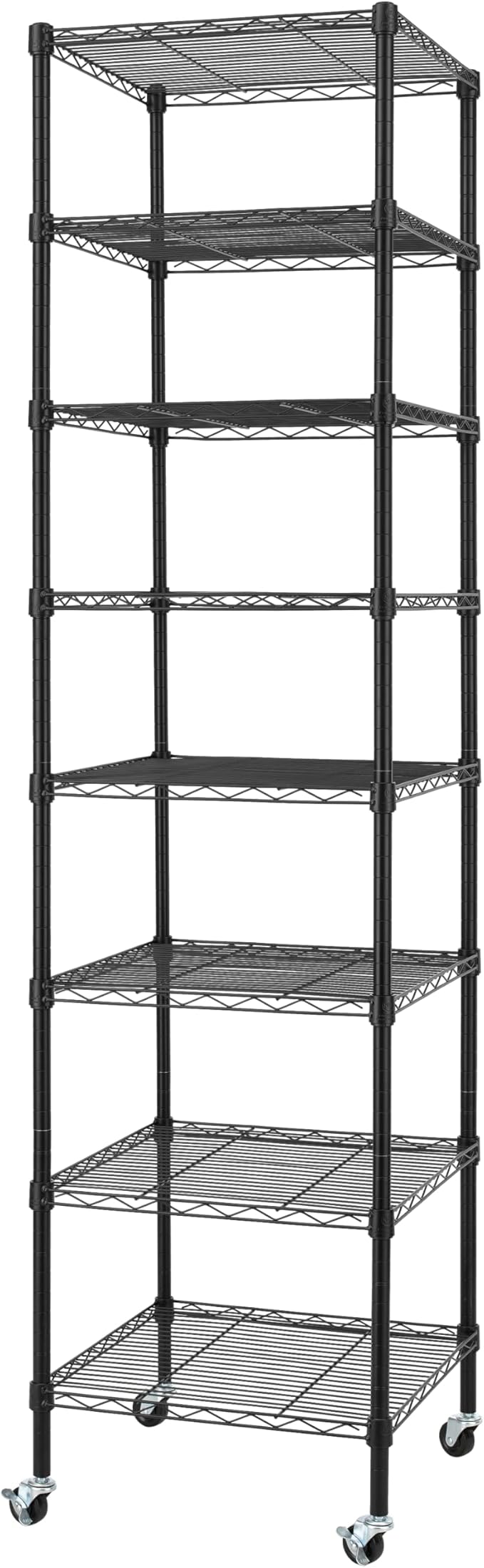 Finnhomy Heavy Duty 8 Tier Wire Shelving with Wheels 18x18x72.8-inches 8 Shelves Metal Storage Rack Thicken Steel Tube, Pantry Shelves for Storage, Adjustable Shelving Unit, NSF Certified, Black