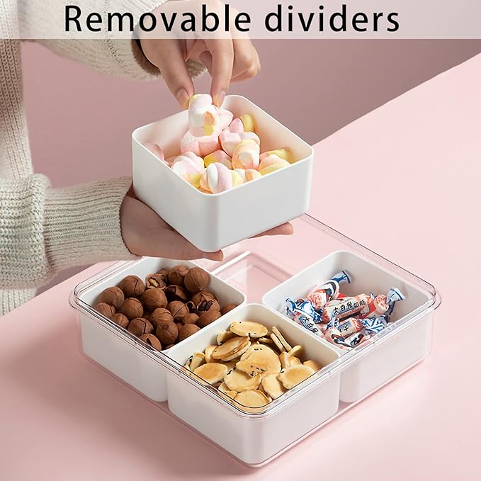 MineSign 3Pack Snackle Box Divided Veggie Serving Tray with Lid Salad Keeper with 4 Removable Boxes Stackable Refrigerator Organizer Bins Produce Saver for Meal Prep Fruit Vegetable Lunch Meat