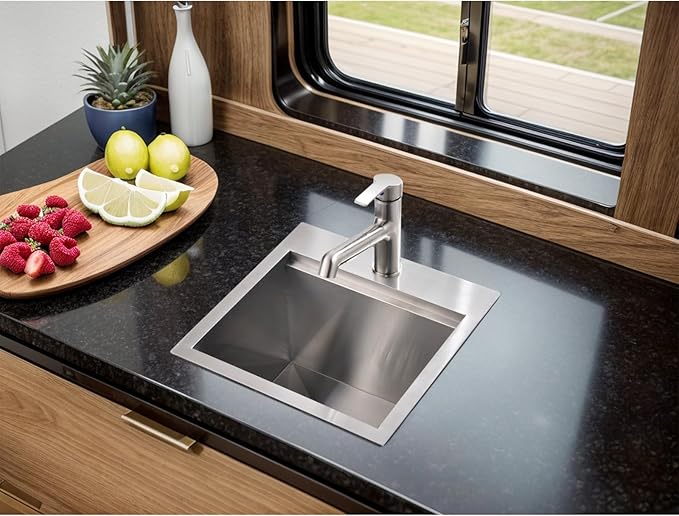 Bar Sink, 15 x 15 Inch Bar Sink Drop In, Stainless Steel Square Topmount Workstation Small Kitchen Sink, Single Bowl Kitchen Sink for Office Laundry Wet Bar Prep RV Outdoor Yard