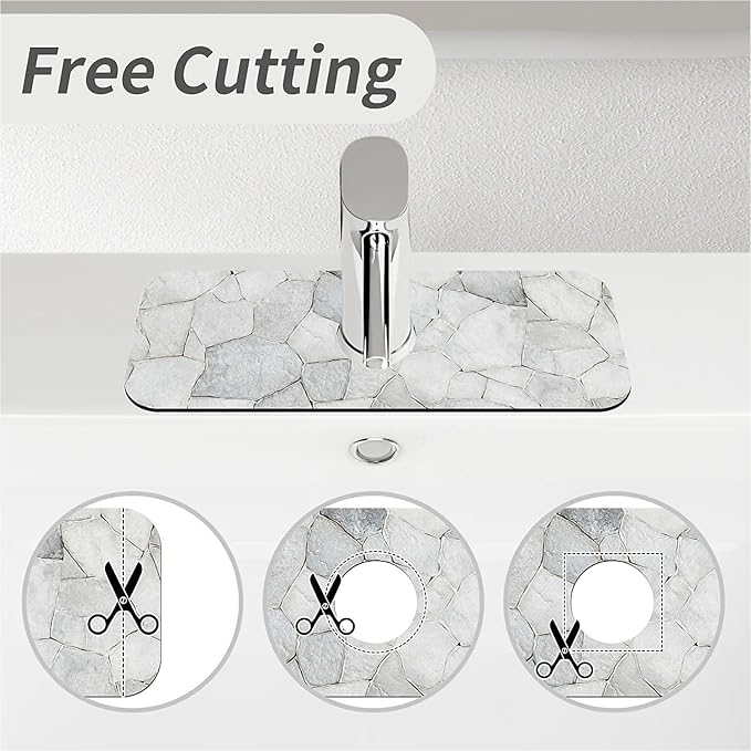 Kitchen Sink Splash Guard，White stone wall Faucet Mat Sink Gadgets-Super Absorbent Fast Drying Mat Drip Catcher for Kitchen, Bathroom,Sink Mat, Dish Drying Mat, Bathroom(15" X 5.5" )
