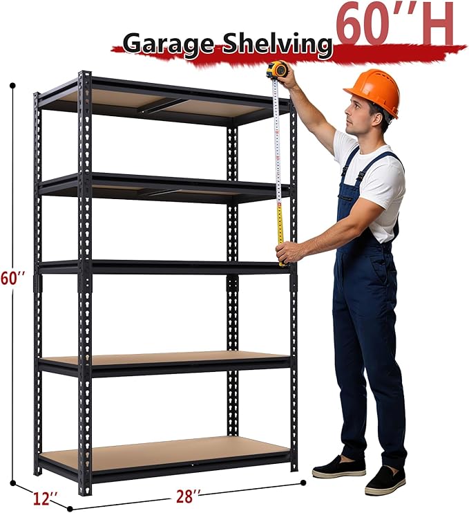 Heavy Duty Garage Shelving,5-Tier Garage Storage Shelves,2400LBS Storage Shelves Heavy Duty,Adjustable 5 Tier Shelving Unit,Heavy Duty Shelving for Garage Storage Warehouse,28''×12''×60''
