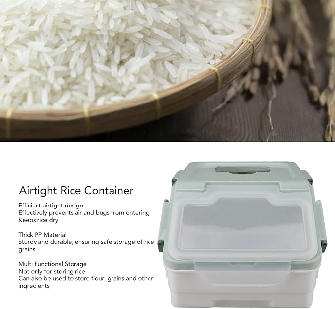 Rice Container, Airtight Flour Container Food Storage Container Thickened Rice Storage Bin Dry Food Dispenser with Easy Open Lid for Kitchen Grain Flour Snacks (Mint Green) (10kg