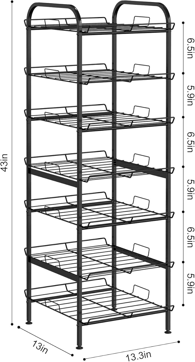 BTY Water Bottle Organizer 7 Tier Freestanding Water Bottle Storage Organizer Metal Bottle Rack Holder Stand Shelf for Kitchen Pantry Food Storage (Black)