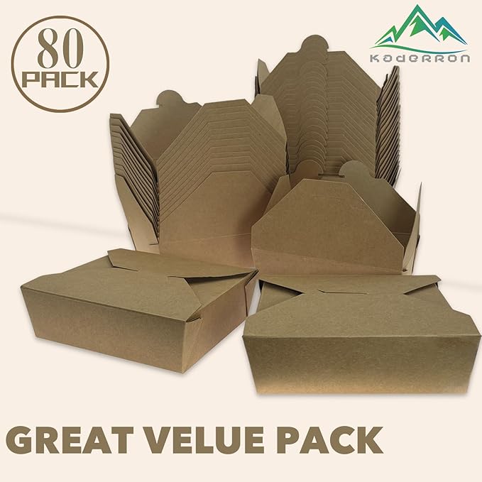 80Pcs 26Oz(780ml) Disposable Take Out Food Containers Brown Food Boxes To Go Kraft Paper Takeout Box Microwaveble (26OZ-80PACK)