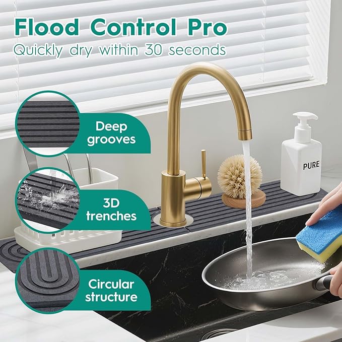 24 Inch Stone Faucet Mat for Kitchen Sink,Quick Dry Stone Mat Kitchen-Sink Water Splash Guard,Diatomite Protector with Super Absorbent&Leak Proof Circular for Kitchen Bathroom Counter(Dark Grey）