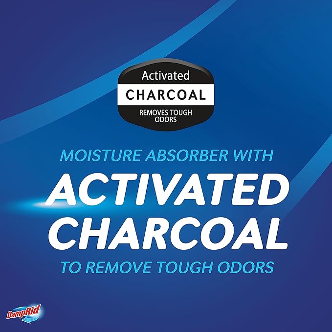 DampRid Fragrance Free Disposable Moisture Absorber with Activated Charcoal, 18 oz (Pack of 3) Moisture Absorber & Odor Remover, Lasts Up To 60 Days, No Electricity Required
