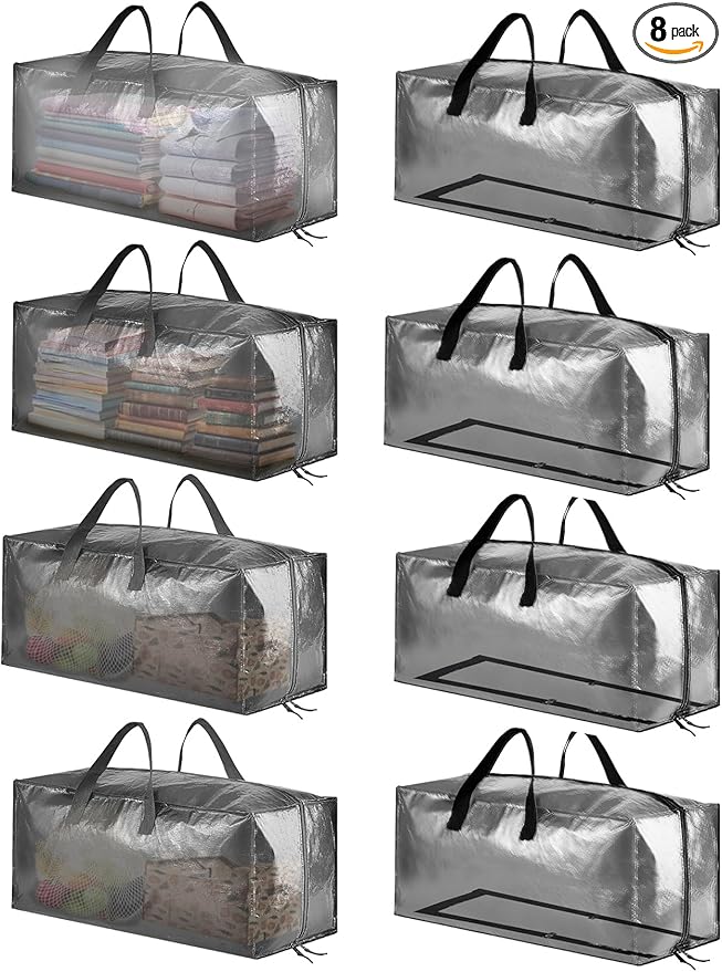 SpaceAid Heavy Duty Moving Bags, Extra Large Storage Totes W/Backpack Straps Strong Handles & Zippers, Alternative to Moving Boxes, Packing & Moving Supplies, Clear (8 Pack)