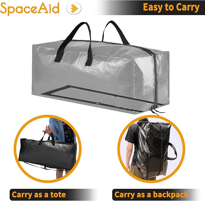 SpaceAid Heavy Duty Moving Bags 8 Pack, Large Storage Totes Bins with Backpack Straps, Strong Handles & Zippers, Packing Moving Boxes Supplies, College Dorm Room Essentials, Black
