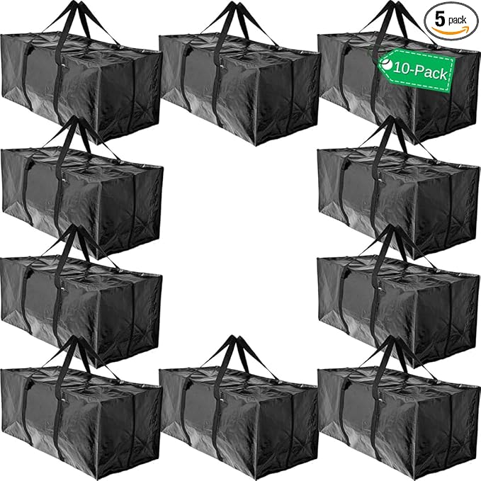 BAG-THAT! 10 Moving Bags Heavy Duty Extra Large Stronger Handles Wrap Storage Totes Zippered Reusable Packing Bags Moving Supplies Storage Boxes Storage totes Moving Boxes Packing Supplies Packing Box