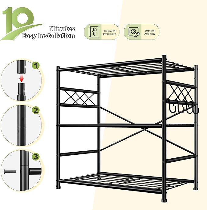 3Tier Storage Shelves Metal Shelving Unit Organizer,Adjustable Wire Shelving Rack Pantry Kitchen with Hooks,Shelves for Laundry,Office and Bathroom closet shelves 23.6" W x 13.8" D x 30.9" H
