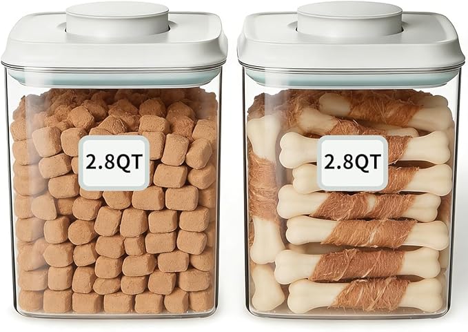 Ankou 2 Pack Airtight Dog Food Storage Containers, 2.8 QT Each, One-Touch Pop Lids, BPA-Free | Clear Stackable Canisters for Pet Food & Cat Treats