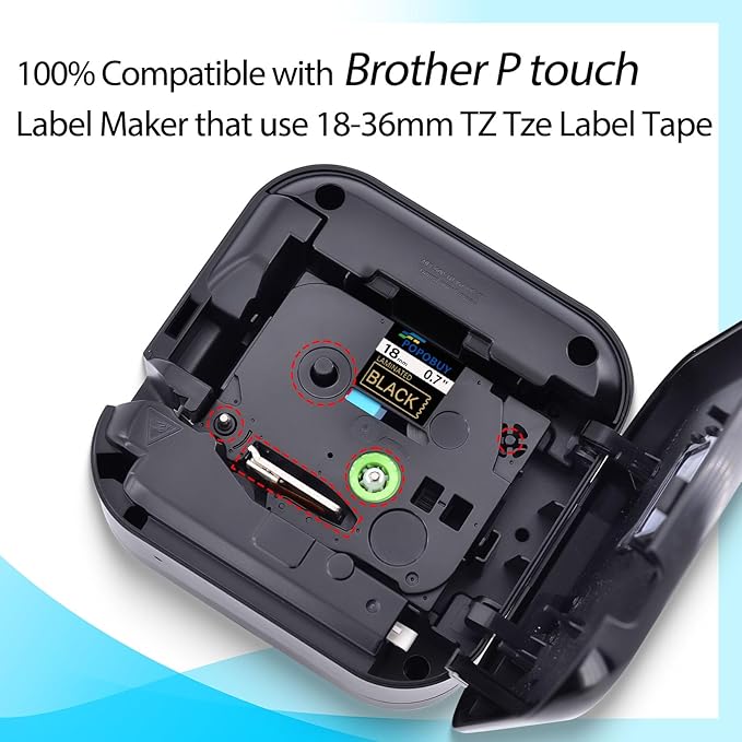 TZ TZe 18mm 0.7 inch Laminated Black Tape Compatible for Brother P Touch TZ344 TZ-344 TZe-344 TZe344 Label Tape for Brother PT-D400 H300LI 1890W 9200PC Label Maker, 5 Pack Gold on Black