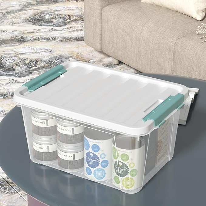 Saedy 20 Quart Plastic Storage Bins with Latching Lids, 6 Packs Clear Container Box for Storage