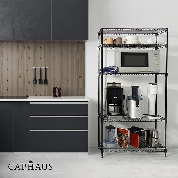 CAPHAUS NSF Black Adjustable 3-Tier Shelf Wire Shelving Unit w/Liner, Garage & Basement Storage Organizer, Metal Steel Shelves
