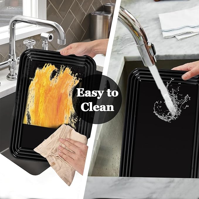 SUT 6-Pack Black Serving Trays for Entertaining-16 x 11" Serving Platters for Snacks, Fruit, Cookies Reusable Plastic Trays for Party