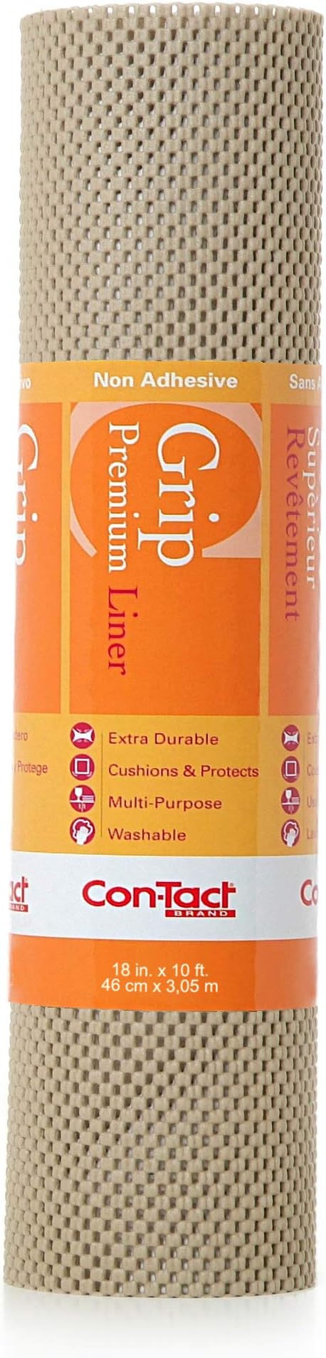 Con-Tact Brand Grip Premium Shelf Liner, Thick and Non-Adhesive Drawer Liner, Multi-Purpose and Easy to Use, 18" x 10', Stone, Pack of 1
