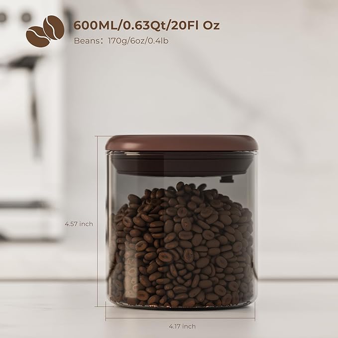 6OZ Amber Glass Coffee Canister with Pop Lid & CO₂ Valve - UV Protection Ground Coffee Containers for Travel & Outdoor - Keep Coffee Fresh
