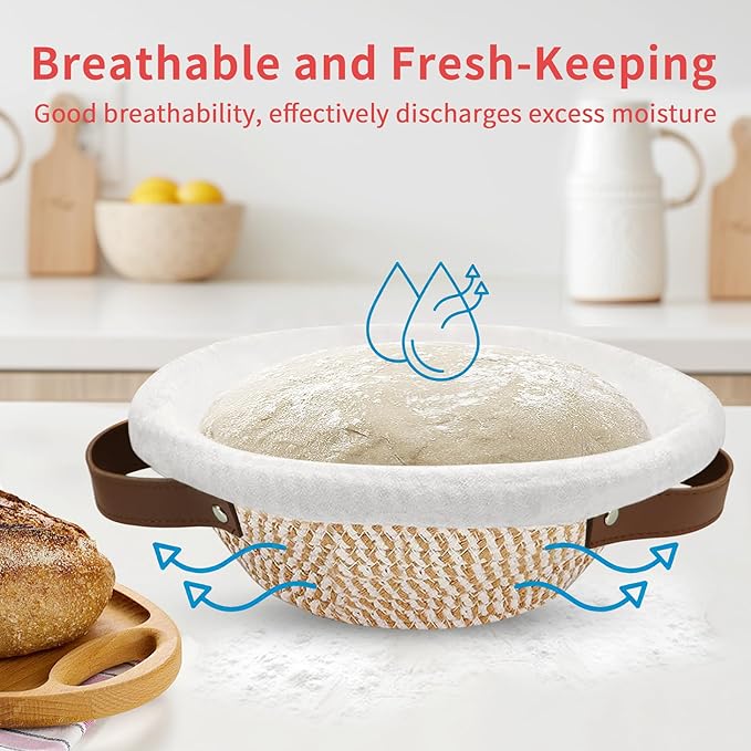 PeacePeo 38 Pcs Sourdough Starter Kit, Cotton Rope Banneton Bread Proofing Basket with Sourdough Starter Jars,10 Inch Round & Oval Proofing Basket with Liners & Covers for Artisan Bread Baking
