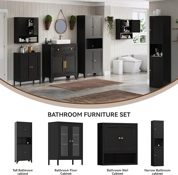 YAUWOH Metal Pantry Storage Cabinet, 69" Tall Storoge Cabinet with 4 Doors & 3 Adjustable Shelves, Microwave Stand with Storage for Kitchen, Dining Room, Living Room (1PC,Black)
