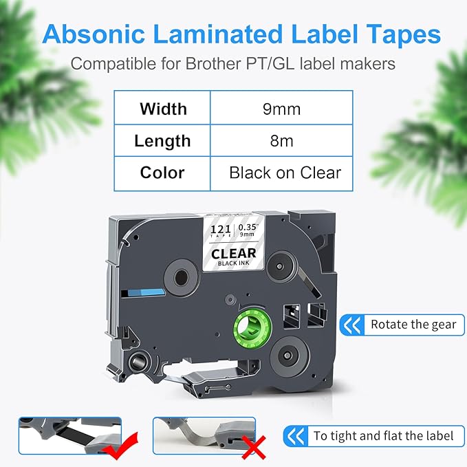 Absonic 10-Pack Tze-121 9mm 0.35 Black on Clear Label Tape Compatible for Brother Tze121 Tz121 Tz-121 P Touch Label Tape 9mm Laminated Clear Tze Tz Tape 3/8 Inch for PTD210 PTD220 PTD410 PTH110 PTD200