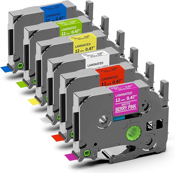 PT-D220 PTD210 PTD400AD PT-H111 PT-1750 Label Maker Tape 12mm 0.47 Laminated, Ptouch Label Tape Replacement for Brother TZ TZe Tape Compatible with Brother P-Touch Refills 1/2 Inch x26.2 Ft, 6 Pack