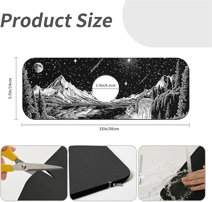 Kitchen Sink Splash Guard，Night sky and stars Faucet Mat Sink Gadgets-Super Absorbent Fast Drying Mat Drip Catcher for Kitchen, Bathroom,Sink Mat, Dish Drying Mat, Bathroom(15" X 5.5" )
