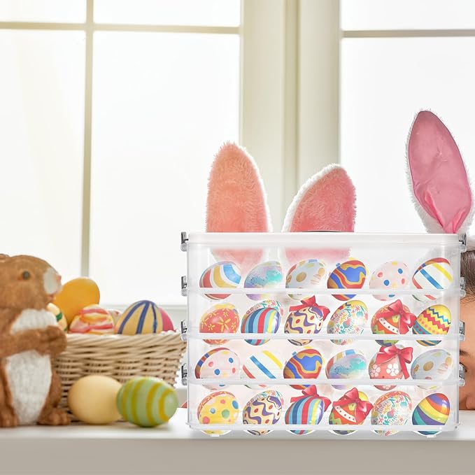 BSTKEY Deviled Egg Containers with Lid, 4 Layer Deviled Egg Platter Carrier Trays for 48 Eggs, Fridge Stackable Portable Egg Holder with Handle for Home Kitchen Party Easter Picnic