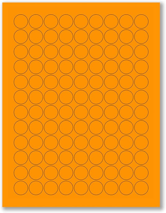 8-1/2 x 11" Fluorescent Labels for Laser & Inkjet Printer (Orange Fluorescent, 3/4" Round - 108 Per Page | 2700 Labels)