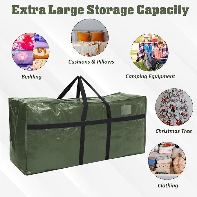 4 Pcs 194 Gallon Extra Large Moving Bags Heavy Duty Storage Bag with Strong Zipper Handle Foldable XXL Jumbo Storage Tote Packing Moving Box for College Dorm Travel Cloth Duffle (Green)