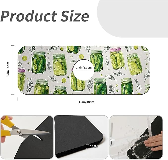 Kitchen Sink Splash Guard，pickled cucumber Faucet Mat Sink Gadgets-Super Absorbent Fast Drying Mat Drip Catcher for Kitchen, Bathroom,Sink Mat, Dish Drying Mat, Bathroom(15" X 5.5" )