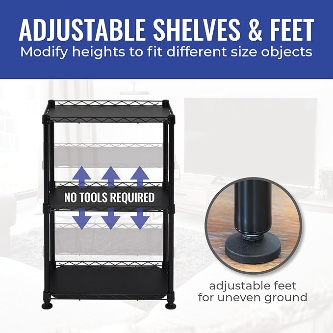 SafeRacks - NSF Certified Storage Shelves, Zinc, Heavy Duty Steel Wire Unit with Adjustable Feet, Garage or Bakers Rack, Kitchen, Pantry Shelf - (18"x10"x30" 3-Tier) (Black)