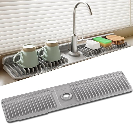 Faucet Mat for Kitchen Sink, 24 Inch Longer Silicone Sink Splash Guard, 7°Slope Fast Self-draining, Fast Drying Tidy Faucet Mat Splash Guard