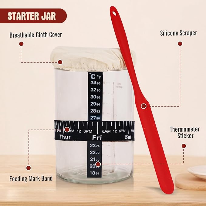 SOURACE Complete Sourdough Starter Kit,10 Inch Round & 9 Inch Oval Banneton Sourdough Bread Baking Supplies With Sourdough Starter Jar, Sour dough Starter Kits for Women, Men, and Bread Bakers