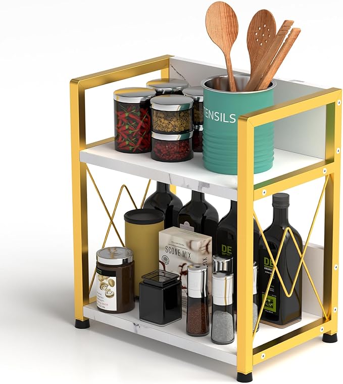 Aduanbang Coffee Bar Accessories Organizer, 2 Tier Wooden Kitchen Counter Shelf, Coffee Organizer Station for Countertop, Condiment Rack for Mugs, Cups, Cream, Syrup