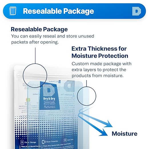 Dry & Dry 100 Gram [2 Packets] Silica Gel Packets Desiccants, Silica Packets - Rechargeable Silica Gel Packs, Desiccants Packets, Silica Gel