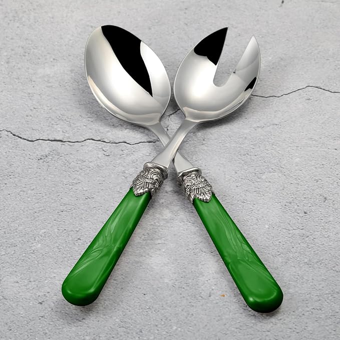 CATHYLIN 2-piece Salad Servers Stainless Steel Salad Serving Set Salad Fork and Spoon (Deep Green)