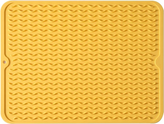 Silicone Dish Drying Mat for Multiple Usage,Easy clean,Eco-friendly,Heat-resistant Silicone Mat for Kitchen Counter or Sink,Refrigerator or drawer liner Yellow L 16 inches x 12 inches
