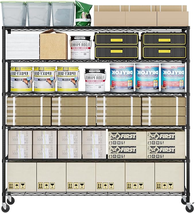 Karl home 6-Tier Metal Storage Shelves, Adjustable Wire Shelving Unit with Wheels & Leveling Feet, Heavy Duty Garage Shelving, Pantry & Kitchen Display Shelf Organizer, Home Storage Rack