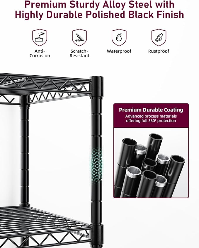YSSOA 5-Tier Heavy Duty Storage Shelving Unit, 1250 Lbs Loading Capacity, 29.92" W x 13.98" D x 61.02" H, Black