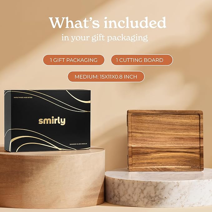 SMIRLY Bamboo Cutting Board Set, Chopping Board and Wooden Cutting Boards for Kitchen, Small Wood Cutting Board and butcher block (Acacia Wood, 1 Pack)