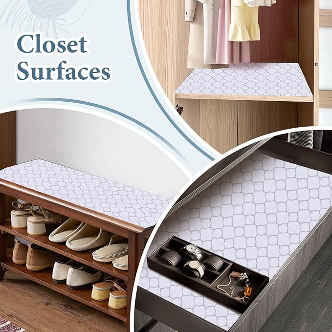 Shelf Drawer Liners for Kitchen Cabinets Non Adhesive Drawer Liner Thickened Refrigerator Liner Silver Quatrefoil Strong Non-Slip Paper for Tool Box with Knife and Tape Measure,23.6 x 354.3 Inches